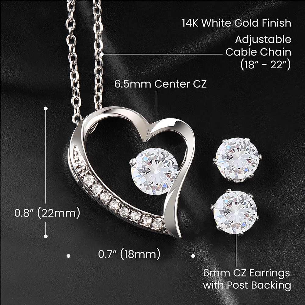 To Our Daughter Forever Love Necklace and Cubic Zirconia Earring Set