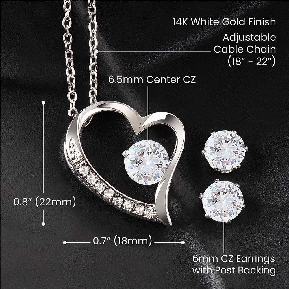 Mommy - Snuggled in Your tummy Forever Love Necklace and Cubic Zirconia Earring Set