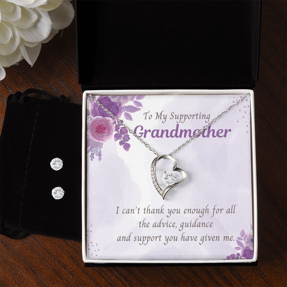 To My supporting Grandmother,  Forever Love Necklace and Cubic Zirconia Earring Set
