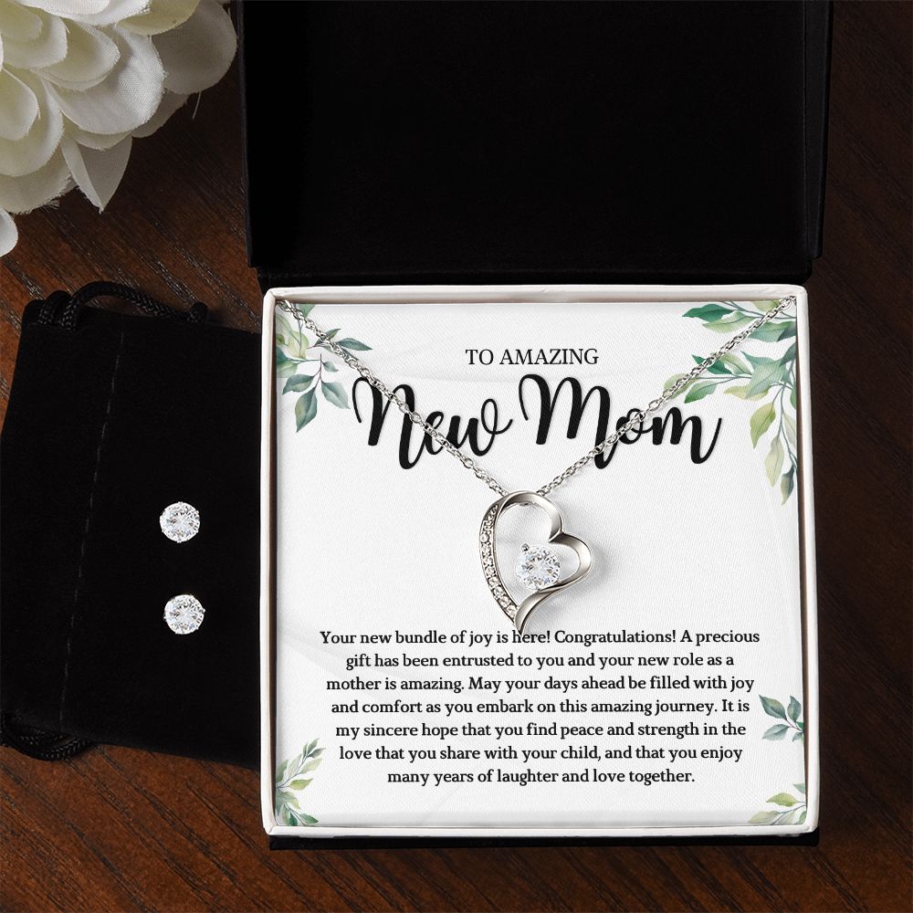To Amazing new mom Forever Love Necklace and Cubic Zirconia Earring Set