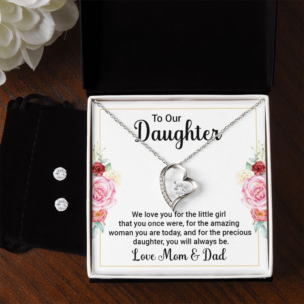 To Our Daughter Forever Love Necklace and Cubic Zirconia Earring Set