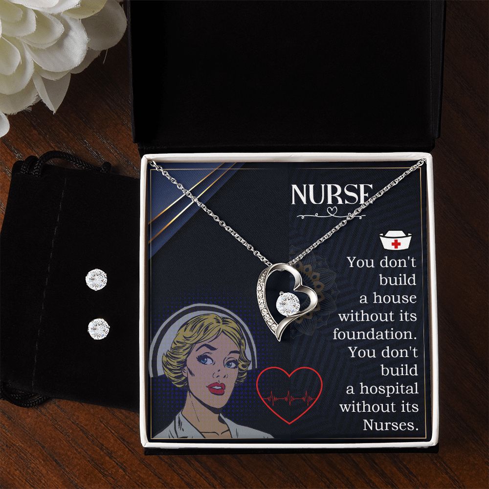 Nurse Forever Love Necklace and Cubic Zirconia Earring Set