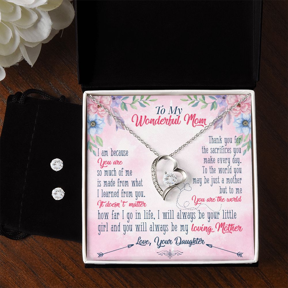 To My wonderful Mom Forever Love Necklace and Cubic Zirconia Earring Set
