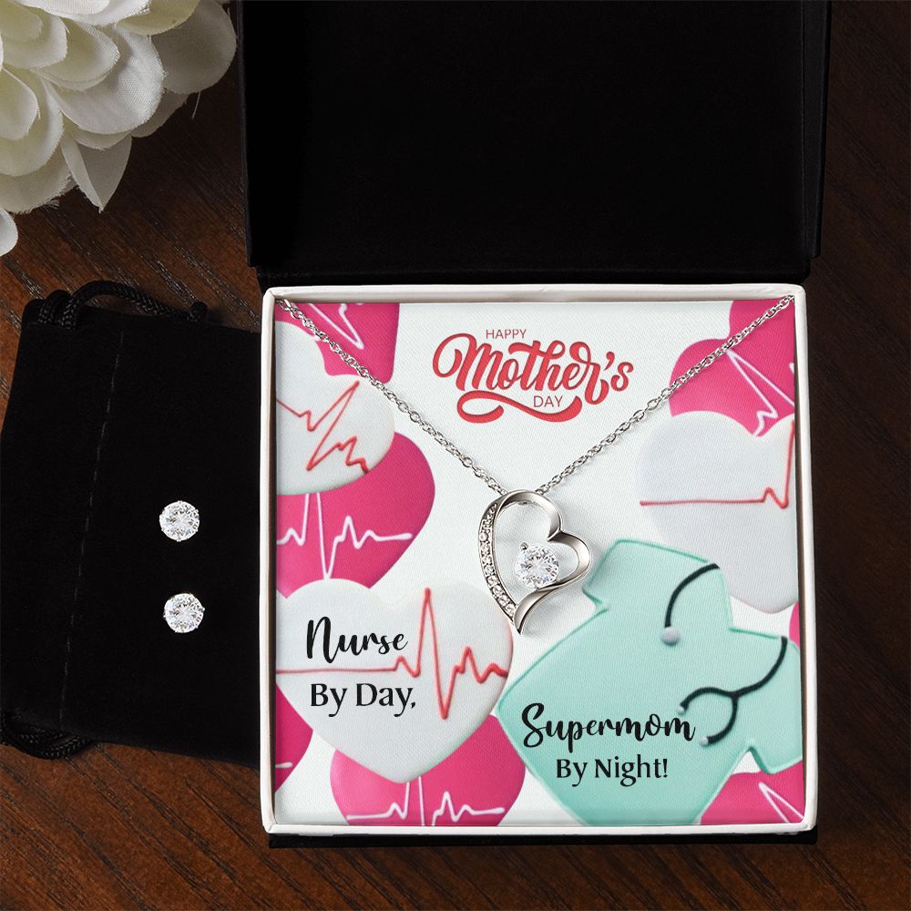 Nurse by Dad Happy Mothers Day mom  Forever Love Necklace and Cubic Zirconia Earring Set