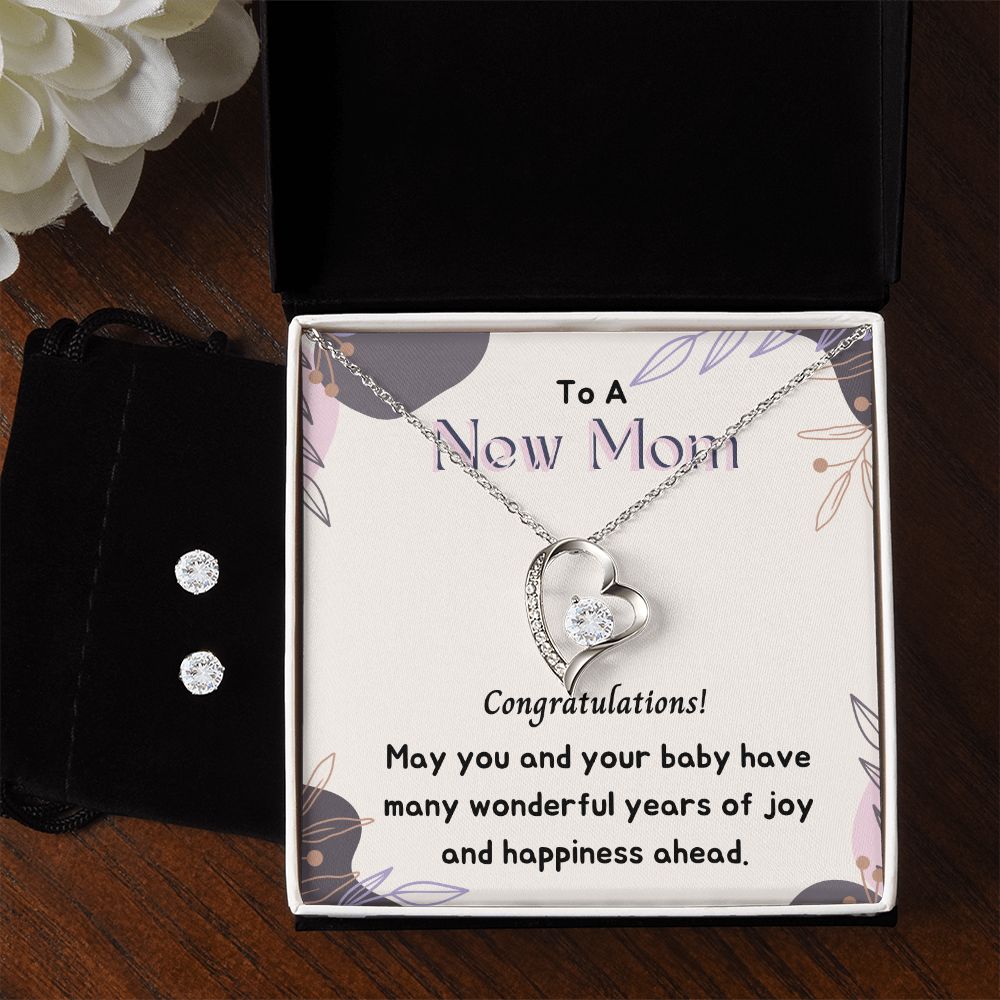 To a New Mom Forever Love Necklace and Cubic Zirconia Earring Set