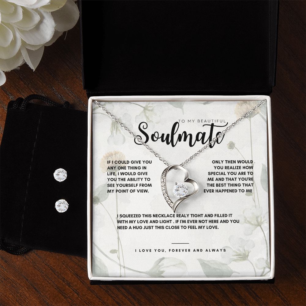 To My Beautiful Soulmate... Forever Love Necklace and Cubic Zirconia Earring Set