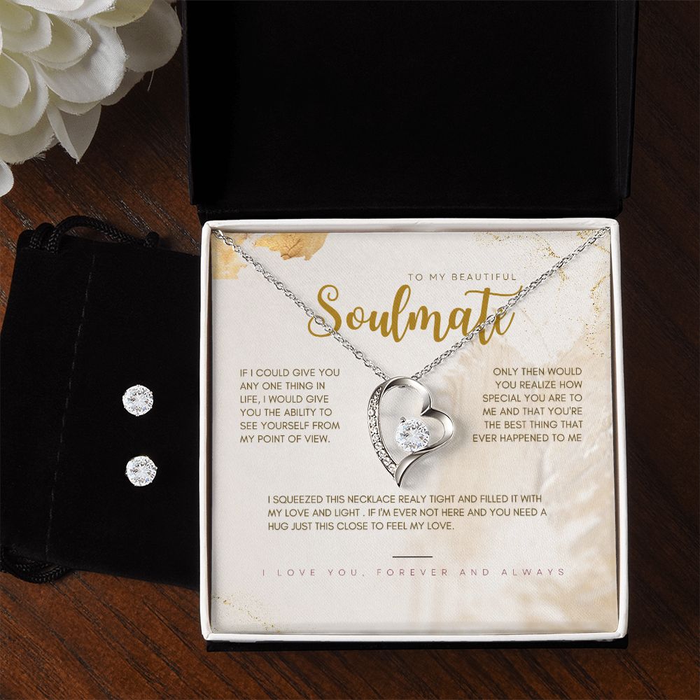 To My Beautiful Soulmate Forever Love Necklace and Cubic Zirconia Earring Set