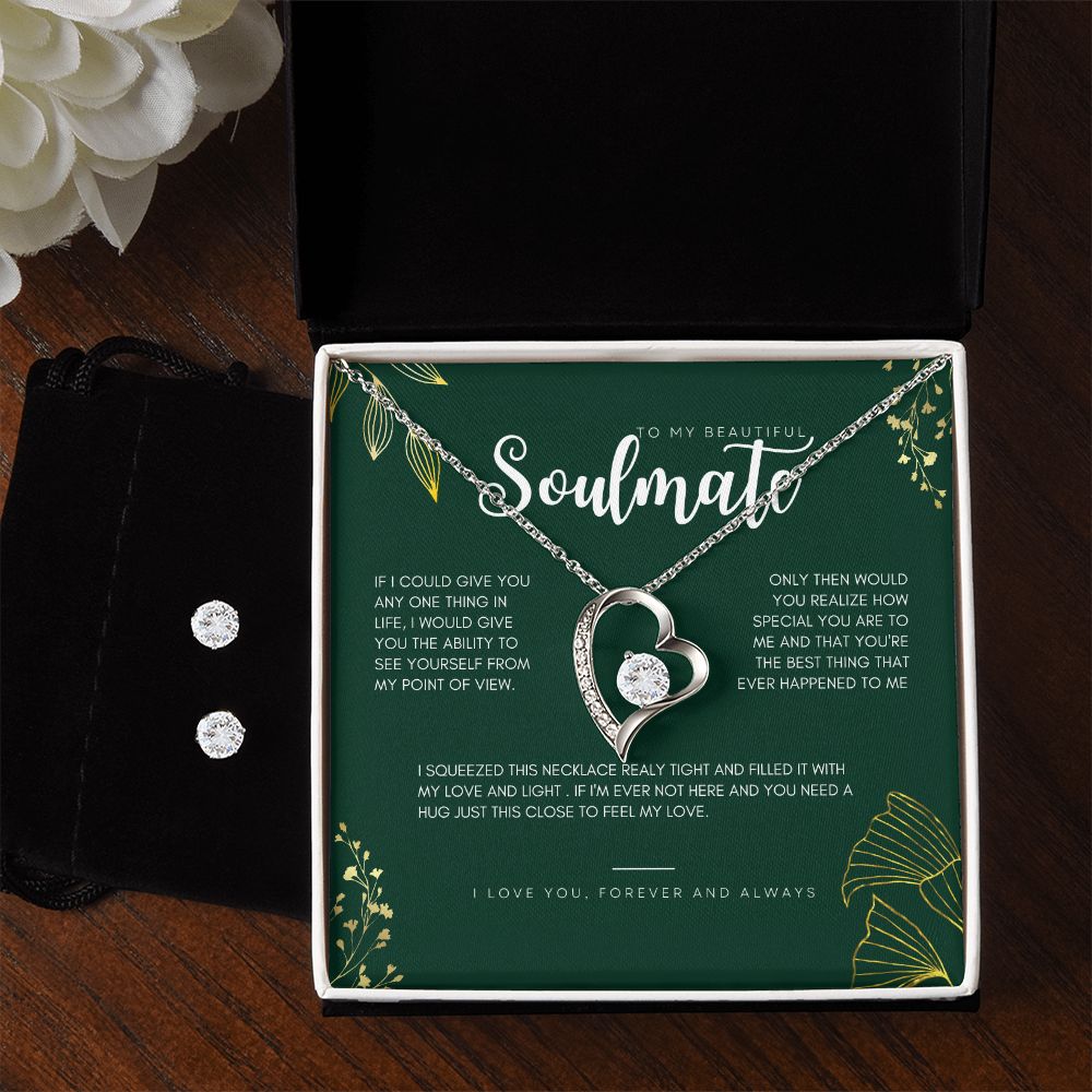To My Beautiful Soulmate Forever Love Necklace and Cubic Zirconia Earring Set