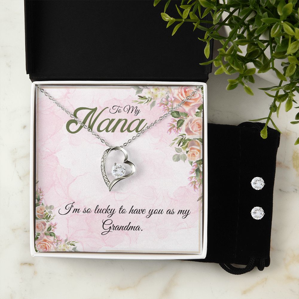To My Nana, I am so lucky to have you as my Grandma Forever Love Necklace and Cubic Zirconia Earring Set