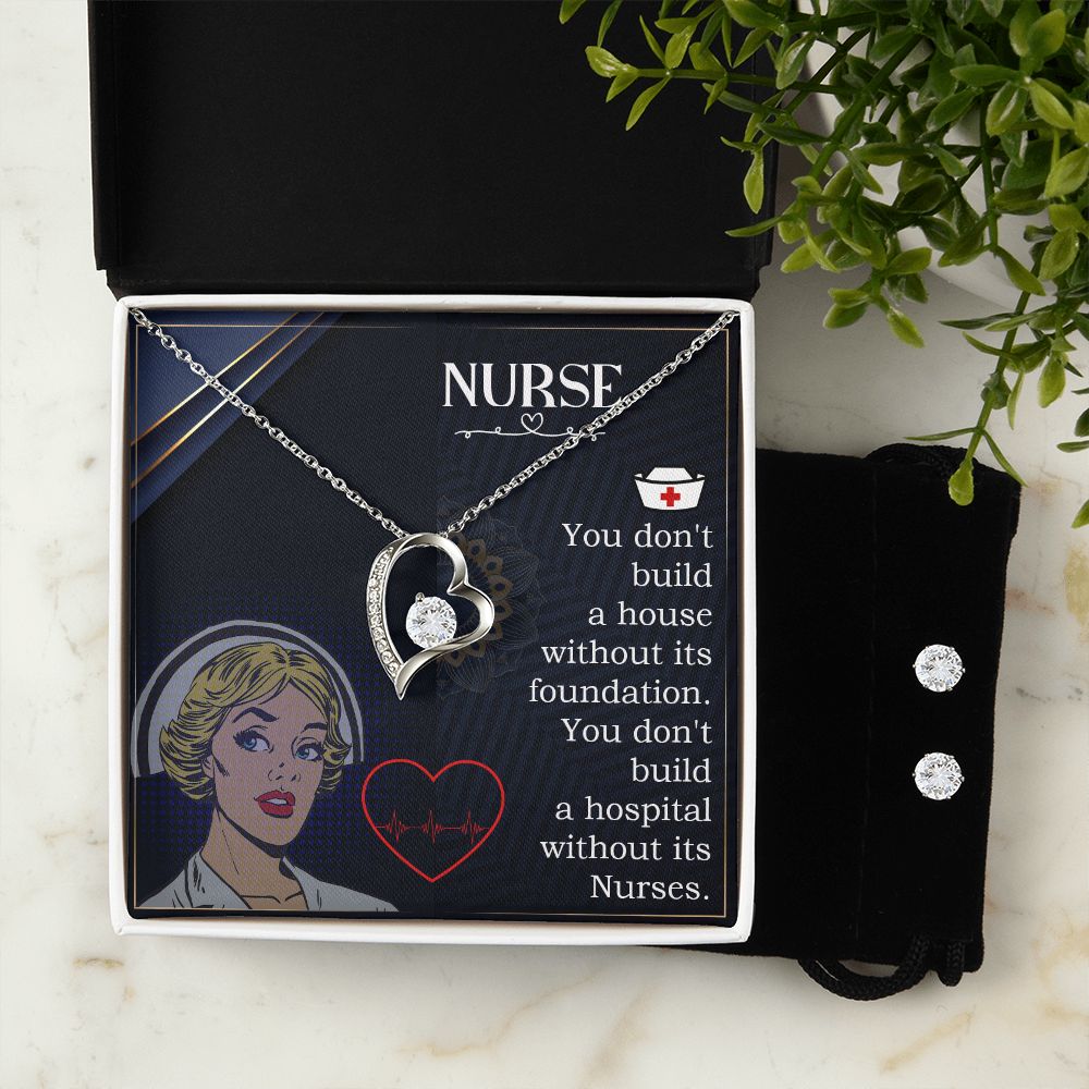 Nurse Forever Love Necklace and Cubic Zirconia Earring Set