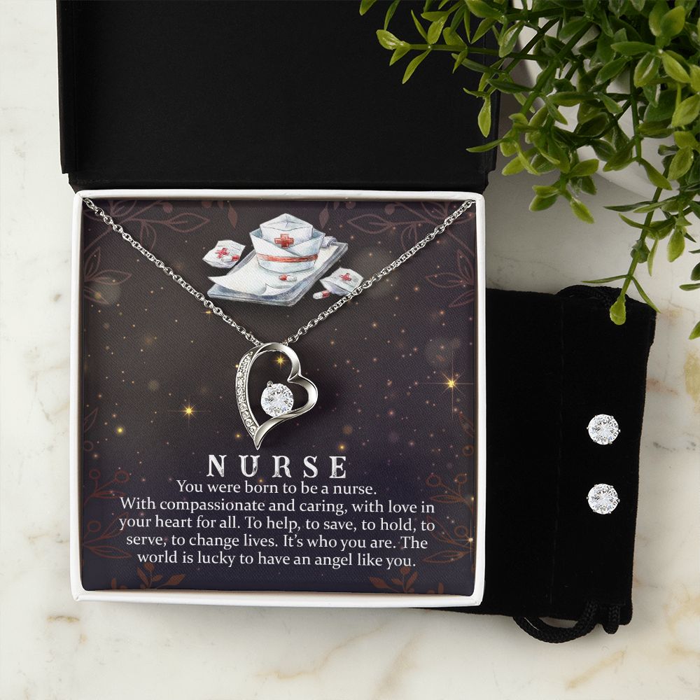 Nurse You were born to be Forever Love Necklace and Cubic Zirconia Earring Set