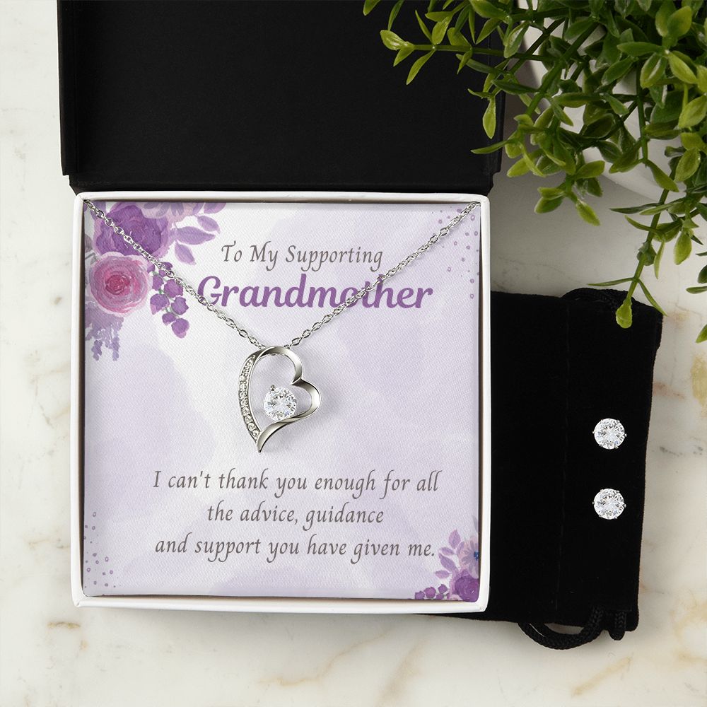 To My supporting Grandmother,  Forever Love Necklace and Cubic Zirconia Earring Set