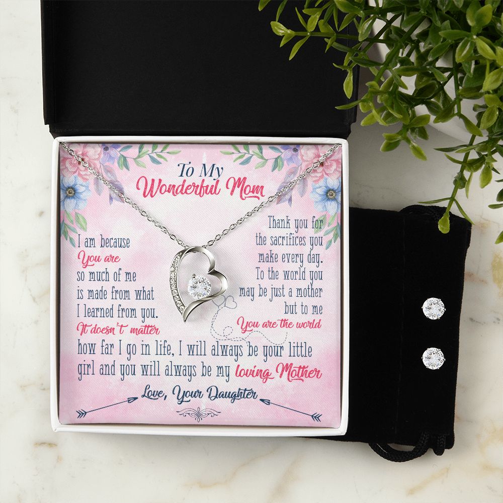 To My wonderful Mom Forever Love Necklace and Cubic Zirconia Earring Set