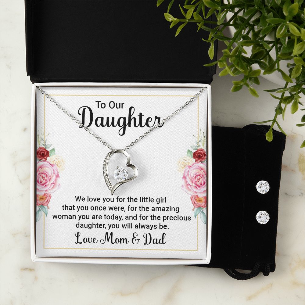To Our Daughter Forever Love Necklace and Cubic Zirconia Earring Set