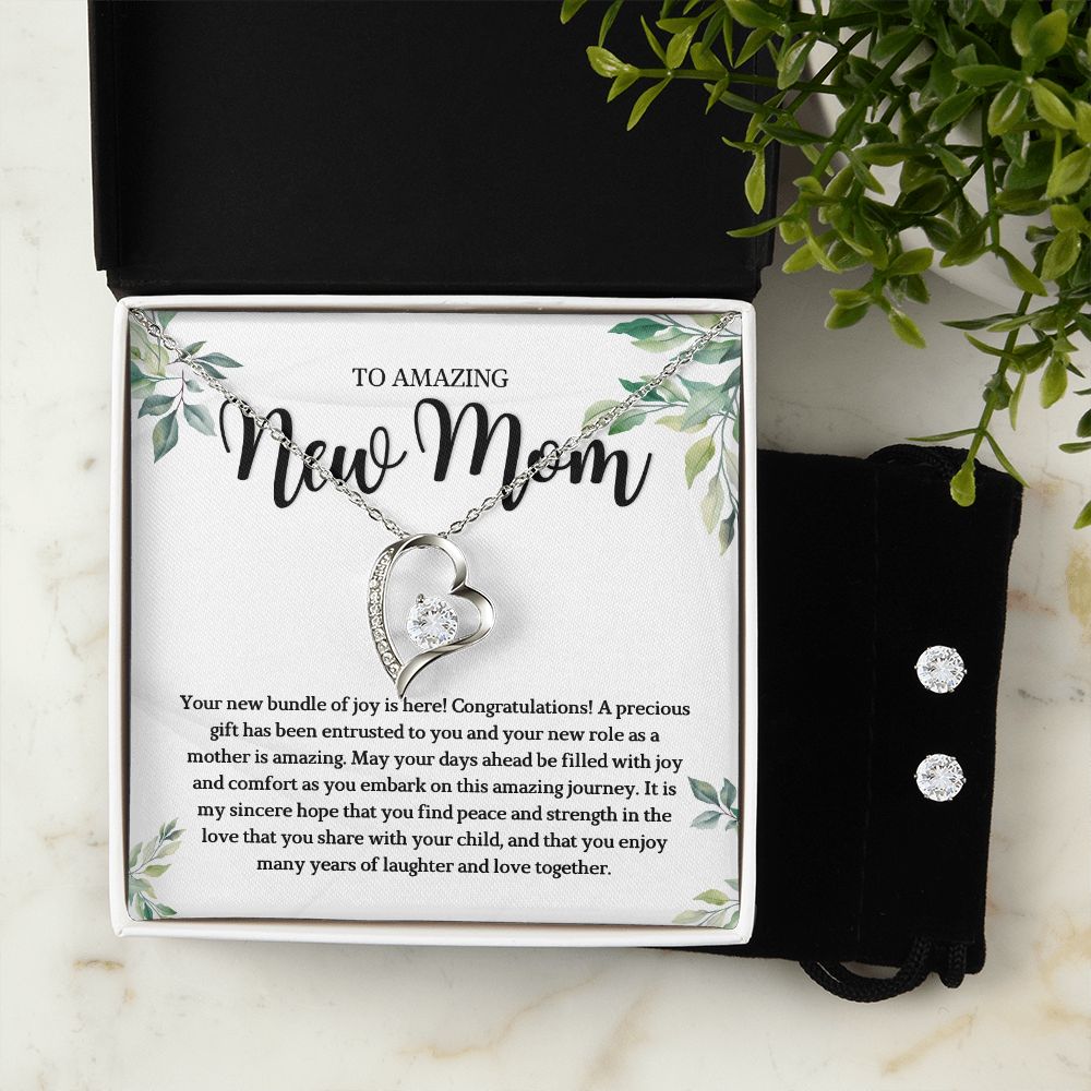 To Amazing new mom Forever Love Necklace and Cubic Zirconia Earring Set