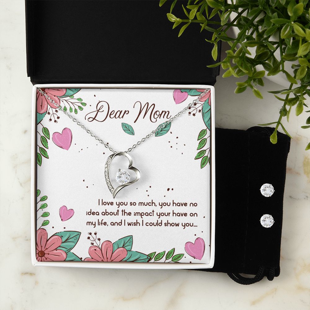 Dear Mom I love you so much Forever Love Necklace and Cubic Zirconia Earring Set