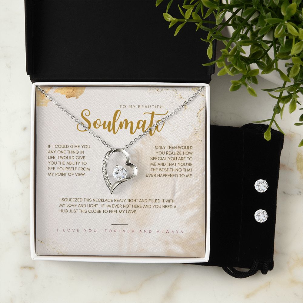 To My Beautiful Soulmate Forever Love Necklace and Cubic Zirconia Earring Set
