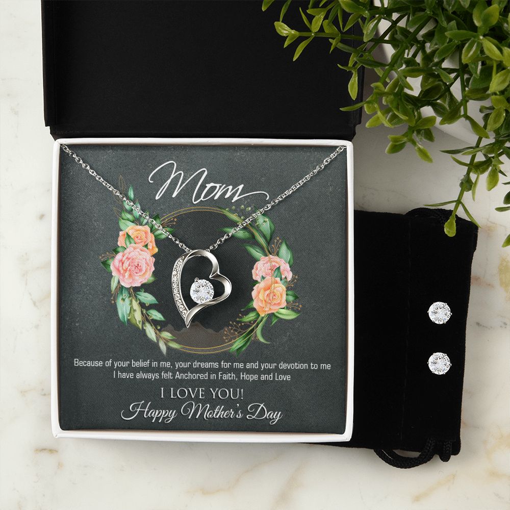 Mothers Day Forever Love Necklace and Cubic Zirconia Earring Set