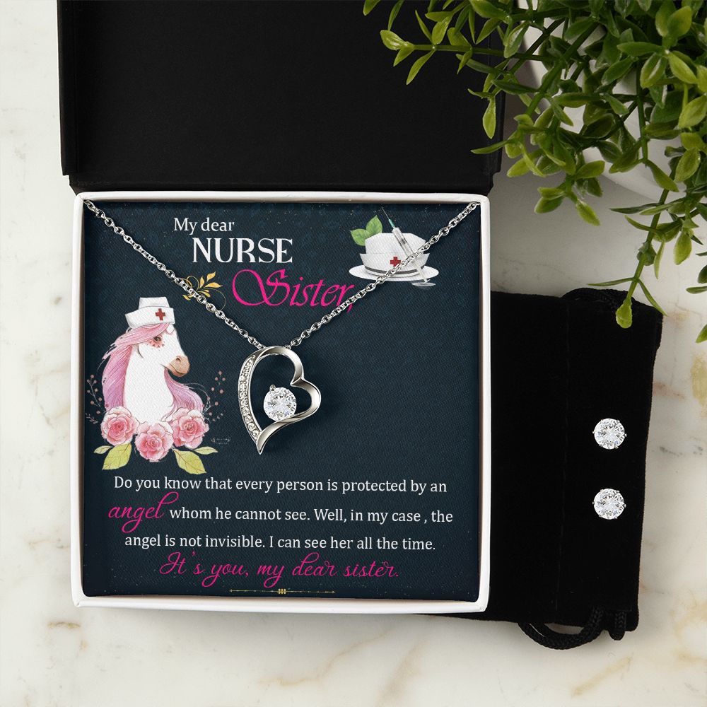 My dear nurse sister Forever Love Necklace and Cubic Zirconia Earring Set