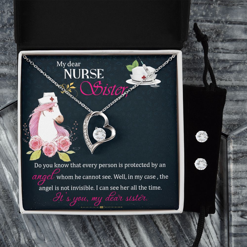My dear nurse sister Forever Love Necklace and Cubic Zirconia Earring Set