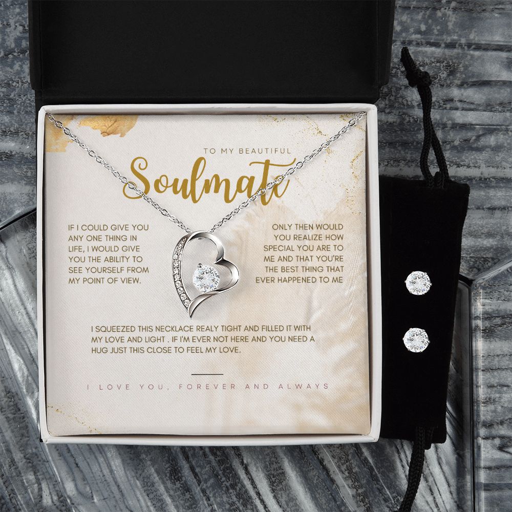 To My Beautiful Soulmate Forever Love Necklace and Cubic Zirconia Earring Set