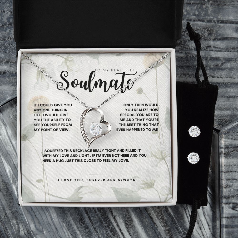 To My Beautiful Soulmate... Forever Love Necklace and Cubic Zirconia Earring Set