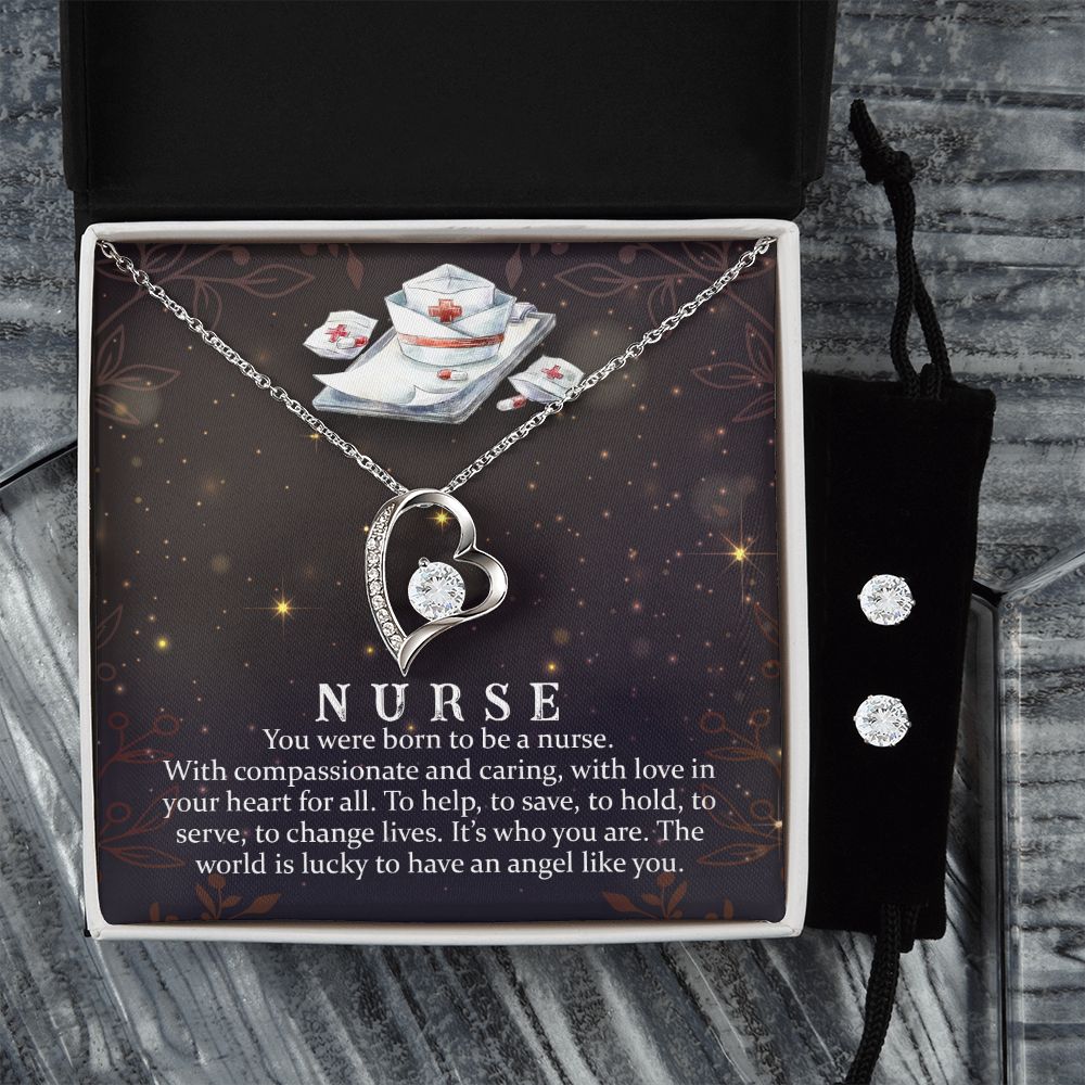 Nurse You were born to be Forever Love Necklace and Cubic Zirconia Earring Set