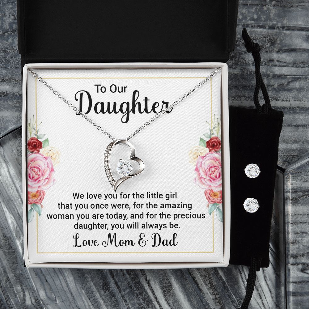 To Our Daughter Forever Love Necklace and Cubic Zirconia Earring Set