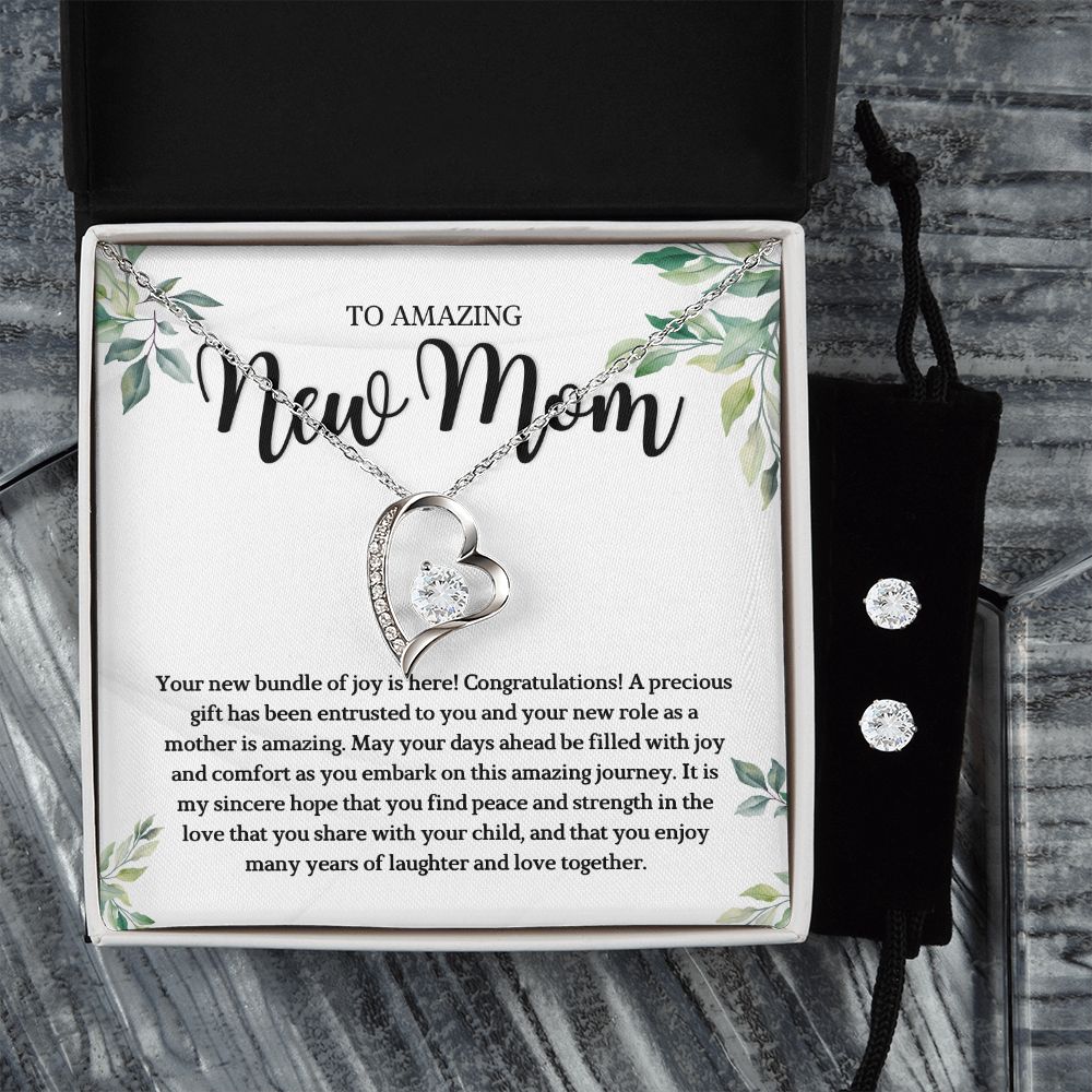 To Amazing new mom Forever Love Necklace and Cubic Zirconia Earring Set