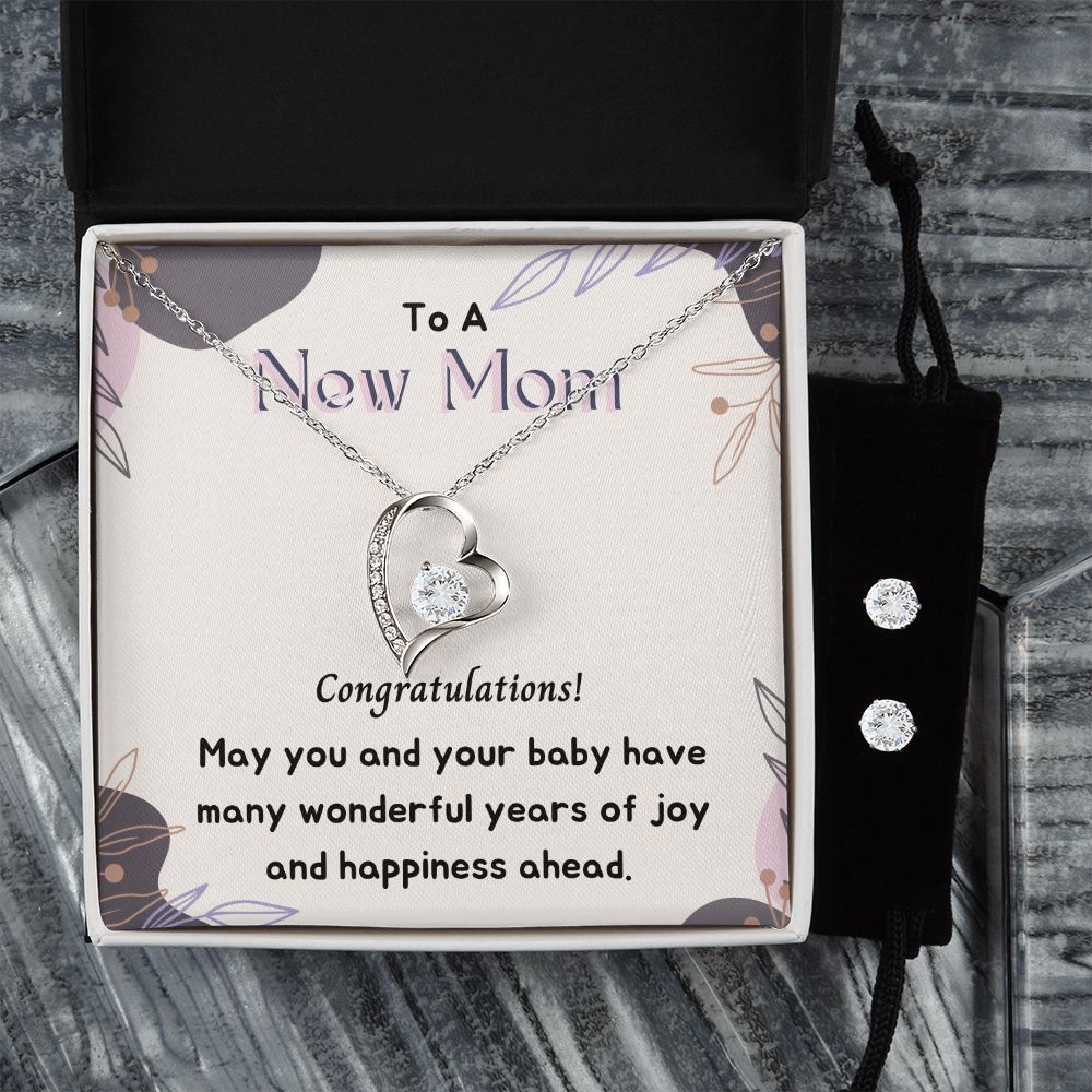 To a New Mom Forever Love Necklace and Cubic Zirconia Earring Set