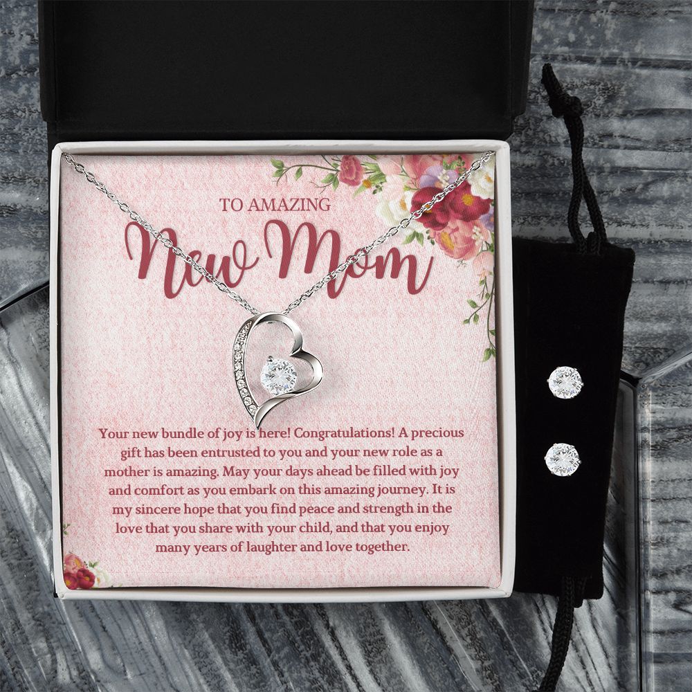 To Amazing new Mom Forever Love Necklace and Cubic Zirconia Earring Set