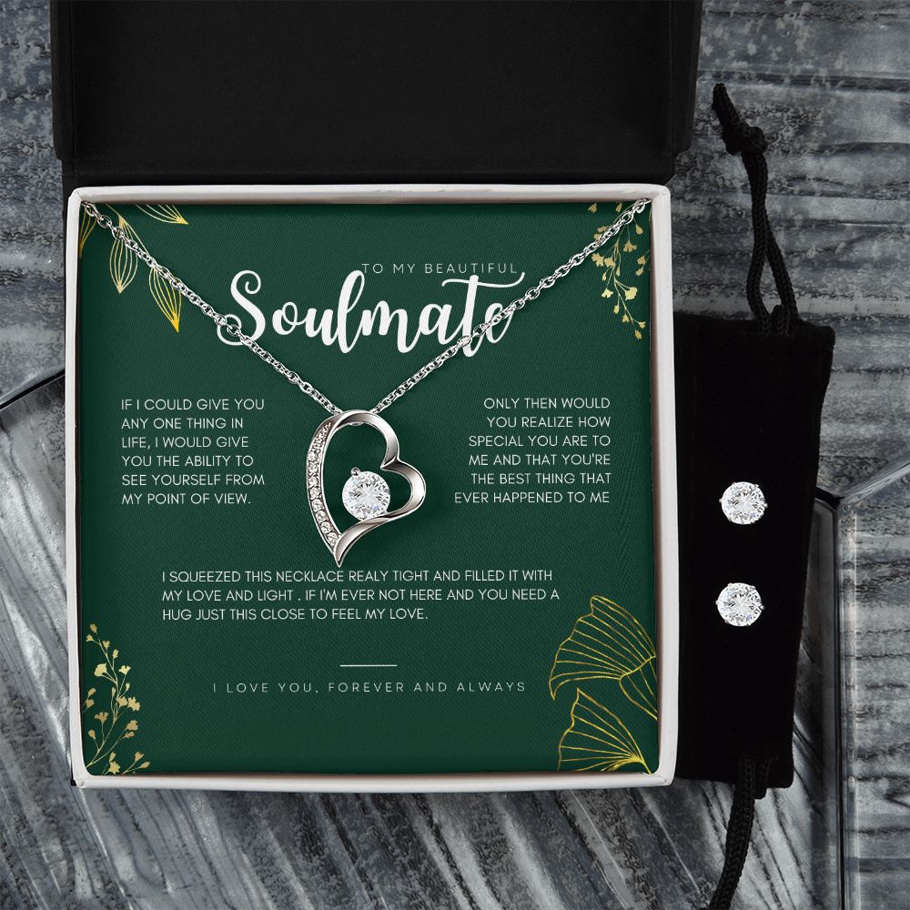 To My Beautiful Soulmate Forever Love Necklace and Cubic Zirconia Earring Set