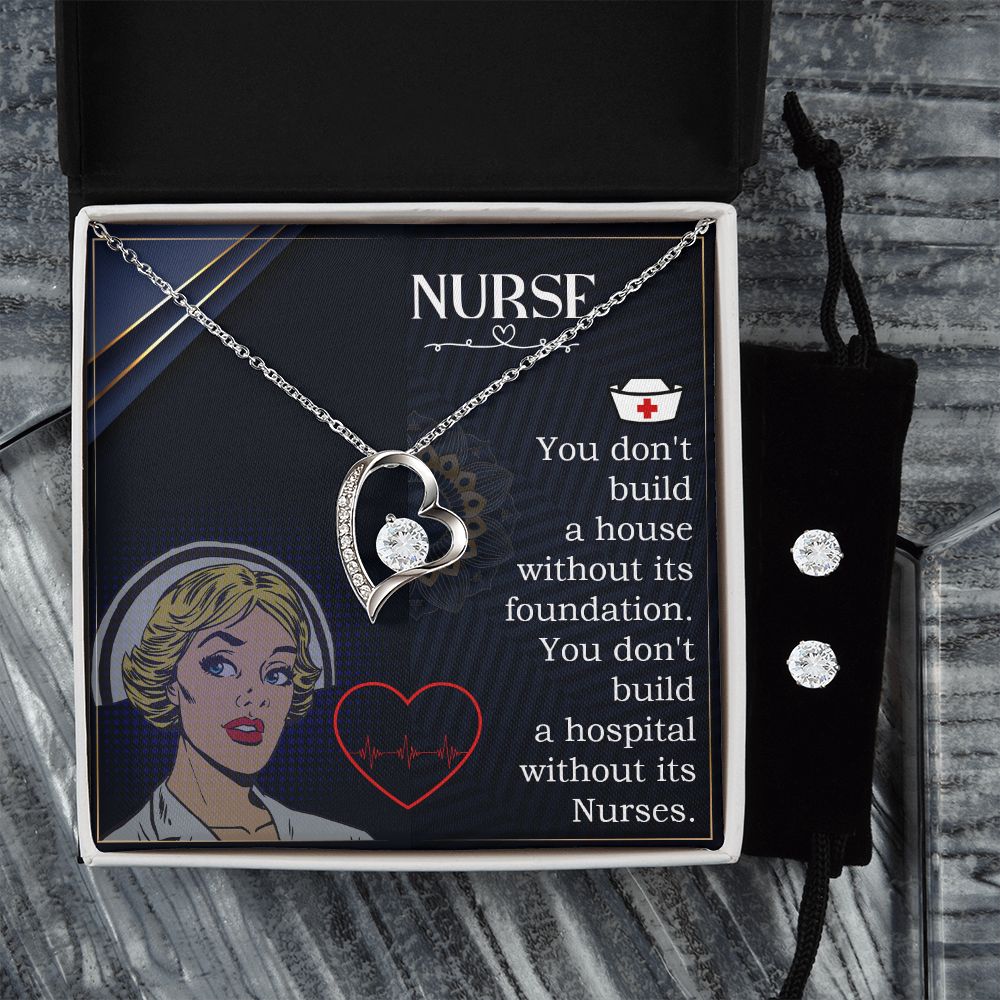 Nurse Forever Love Necklace and Cubic Zirconia Earring Set