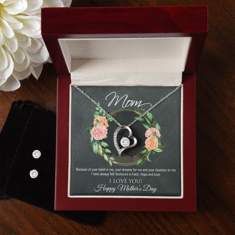 Mothers Day Forever Love Necklace and Cubic Zirconia Earring Set