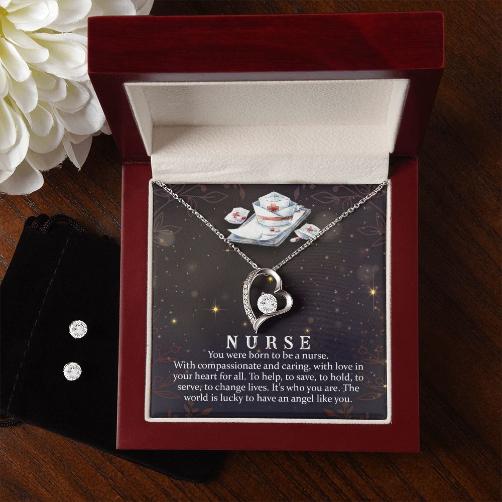 Nurse You were born to be Forever Love Necklace and Cubic Zirconia Earring Set