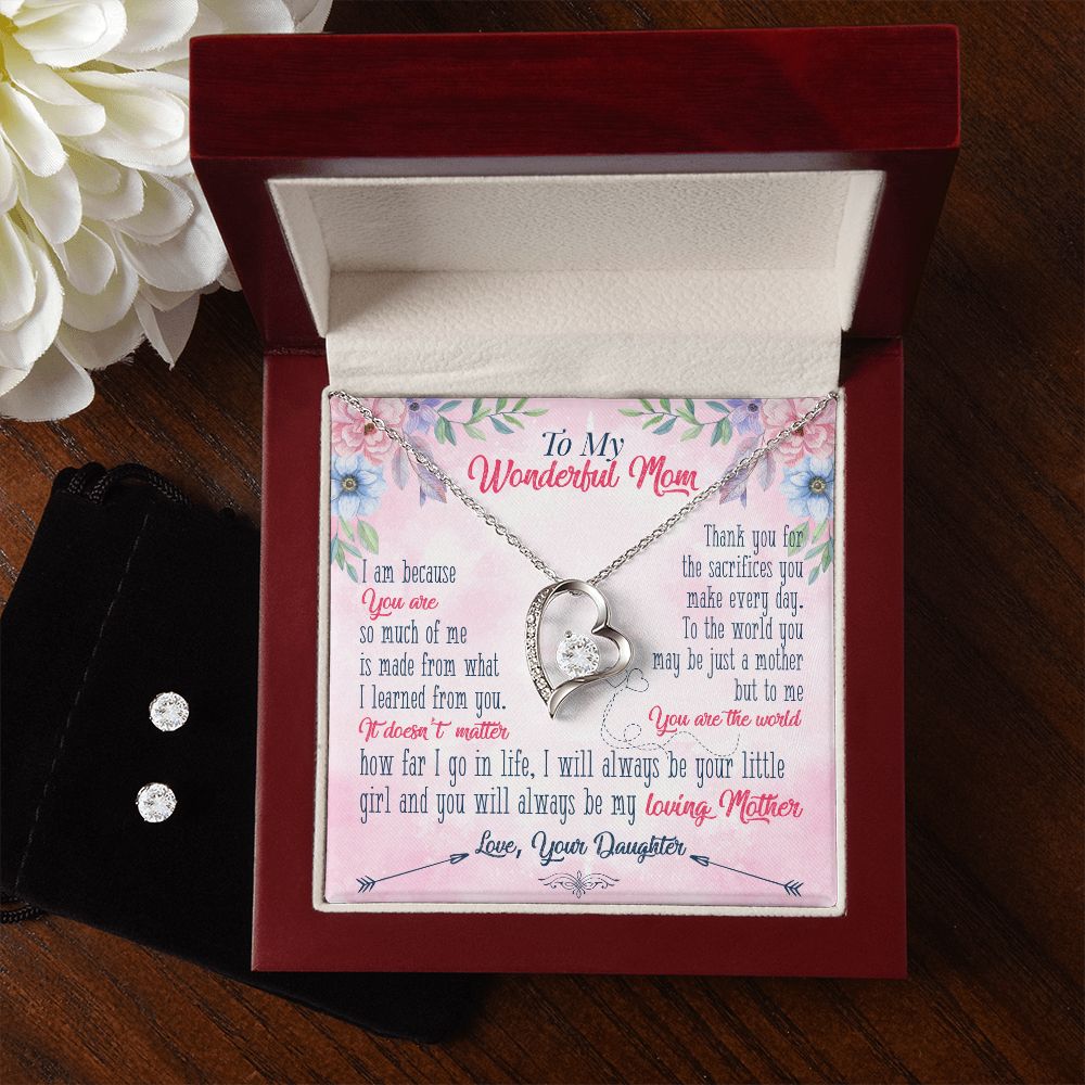 To My wonderful Mom Forever Love Necklace and Cubic Zirconia Earring Set