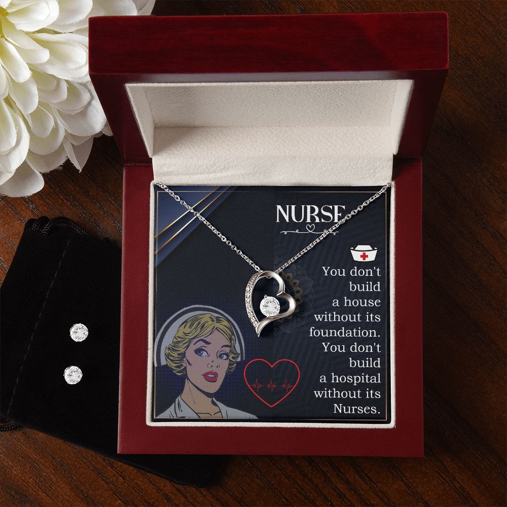 Nurse Forever Love Necklace and Cubic Zirconia Earring Set