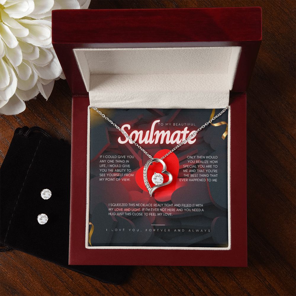 To My Beautiful Soulmate- Forever Love Necklace and Cubic Zirconia Earring Set
