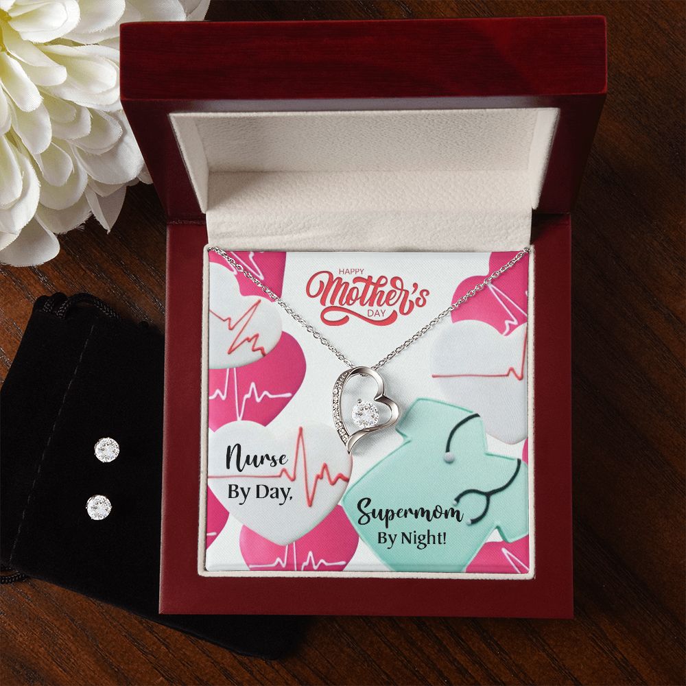 Nurse by Dad Happy Mothers Day mom  Forever Love Necklace and Cubic Zirconia Earring Set