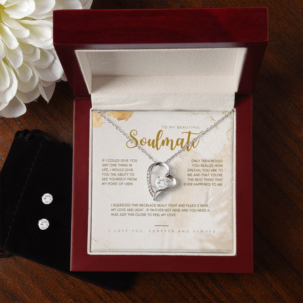 To My Beautiful Soulmate Forever Love Necklace and Cubic Zirconia Earring Set