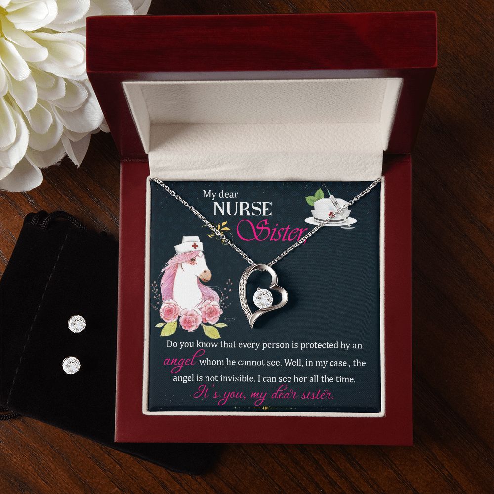 My dear nurse sister Forever Love Necklace and Cubic Zirconia Earring Set