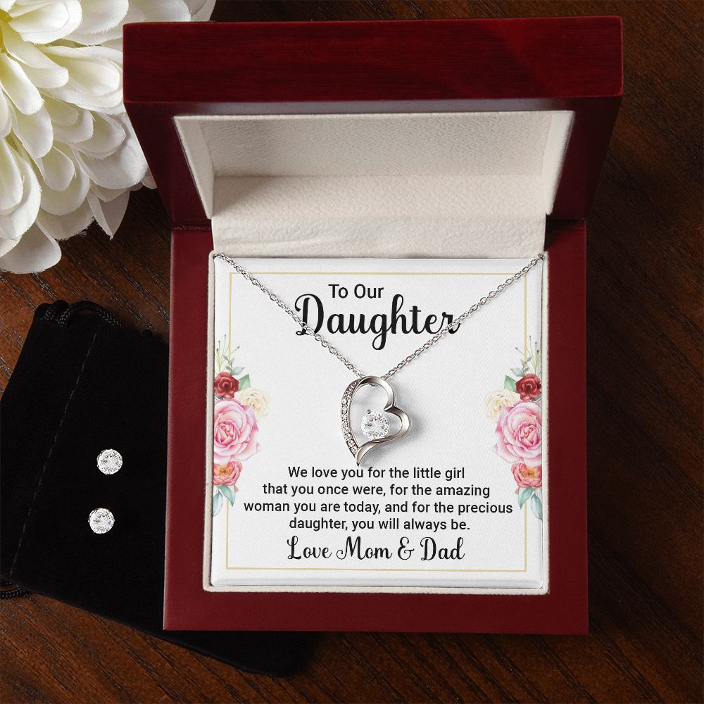 To Our Daughter Forever Love Necklace and Cubic Zirconia Earring Set
