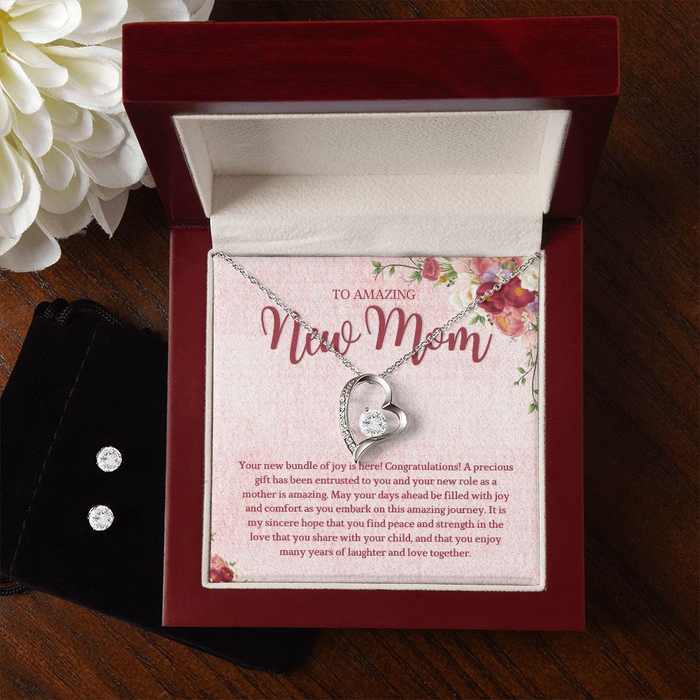 To Amazing new Mom Forever Love Necklace and Cubic Zirconia Earring Set