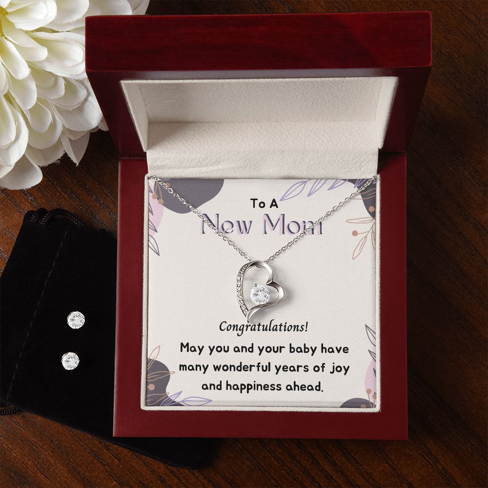 To a New Mom Forever Love Necklace and Cubic Zirconia Earring Set