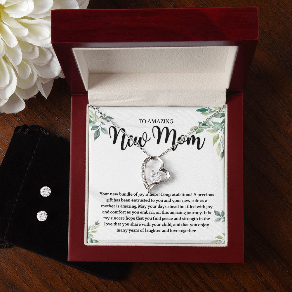 To Amazing new mom Forever Love Necklace and Cubic Zirconia Earring Set