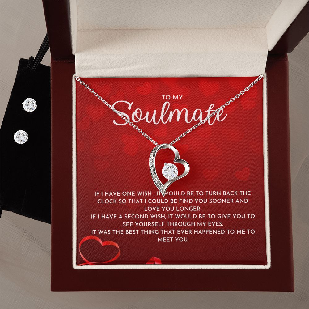 To My Soulmate- Forever Love Necklace and Cubic Zirconia Earring Set