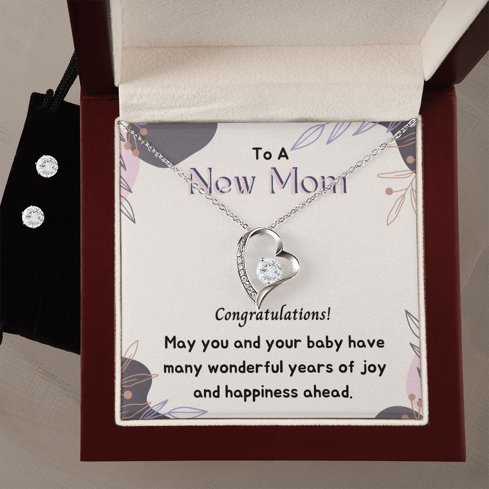To a New Mom Forever Love Necklace and Cubic Zirconia Earring Set