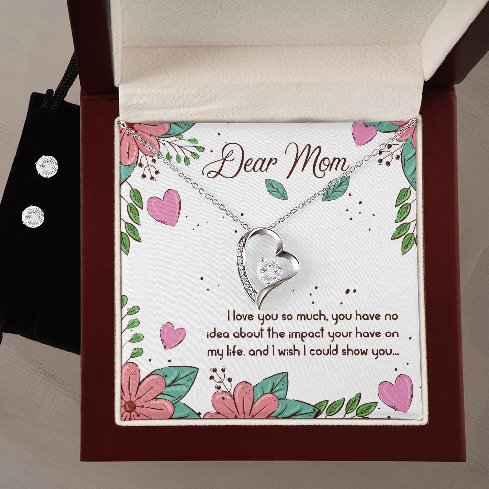 Dear Mom I love you so much Forever Love Necklace and Cubic Zirconia Earring Set