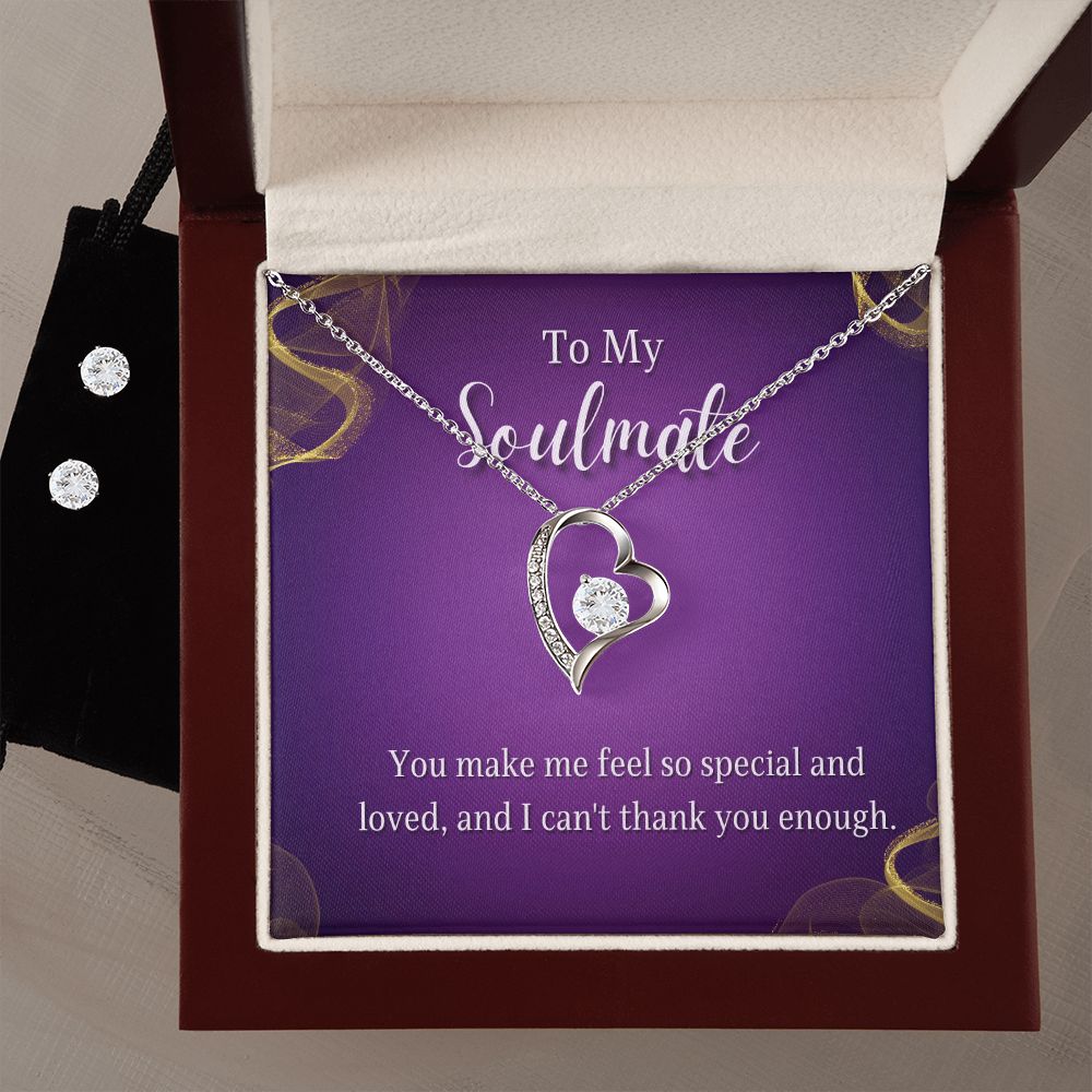 To My Soulmate, You make me feel so special and Loved Forever Love Necklace and Cubic Zirconia Earring Set