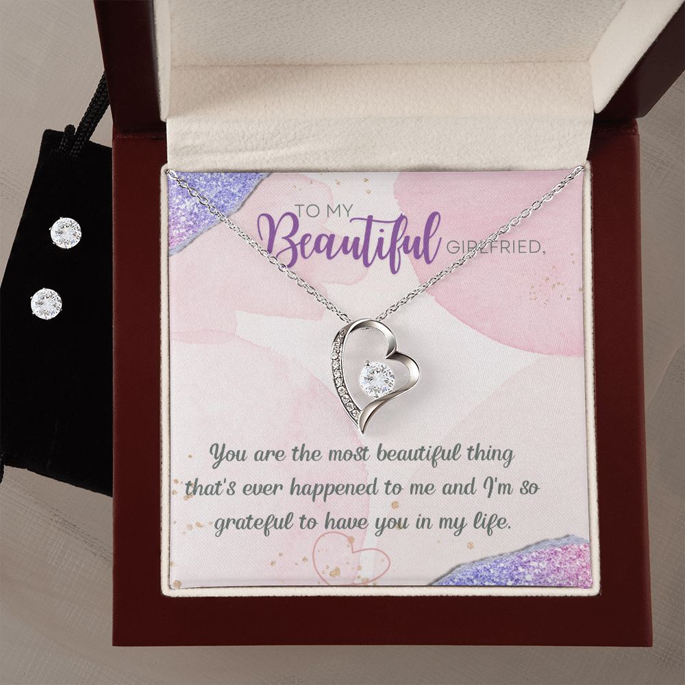 To My Beautiful Girlfriend you are the most beautiful thing that has happened to me Forever Love Necklace and Cubic Zirconia Earring Set